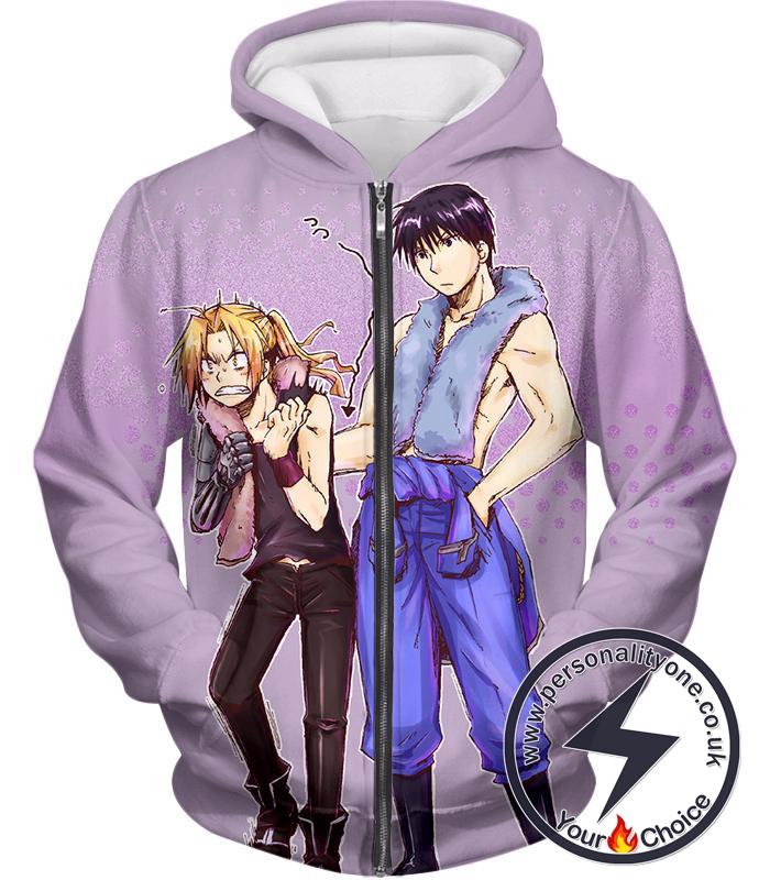 Fullmetal Alchemist State Alchemist Friends Commander Roy Mustang x Edward Elrich Cool White Zip Up Hoodie